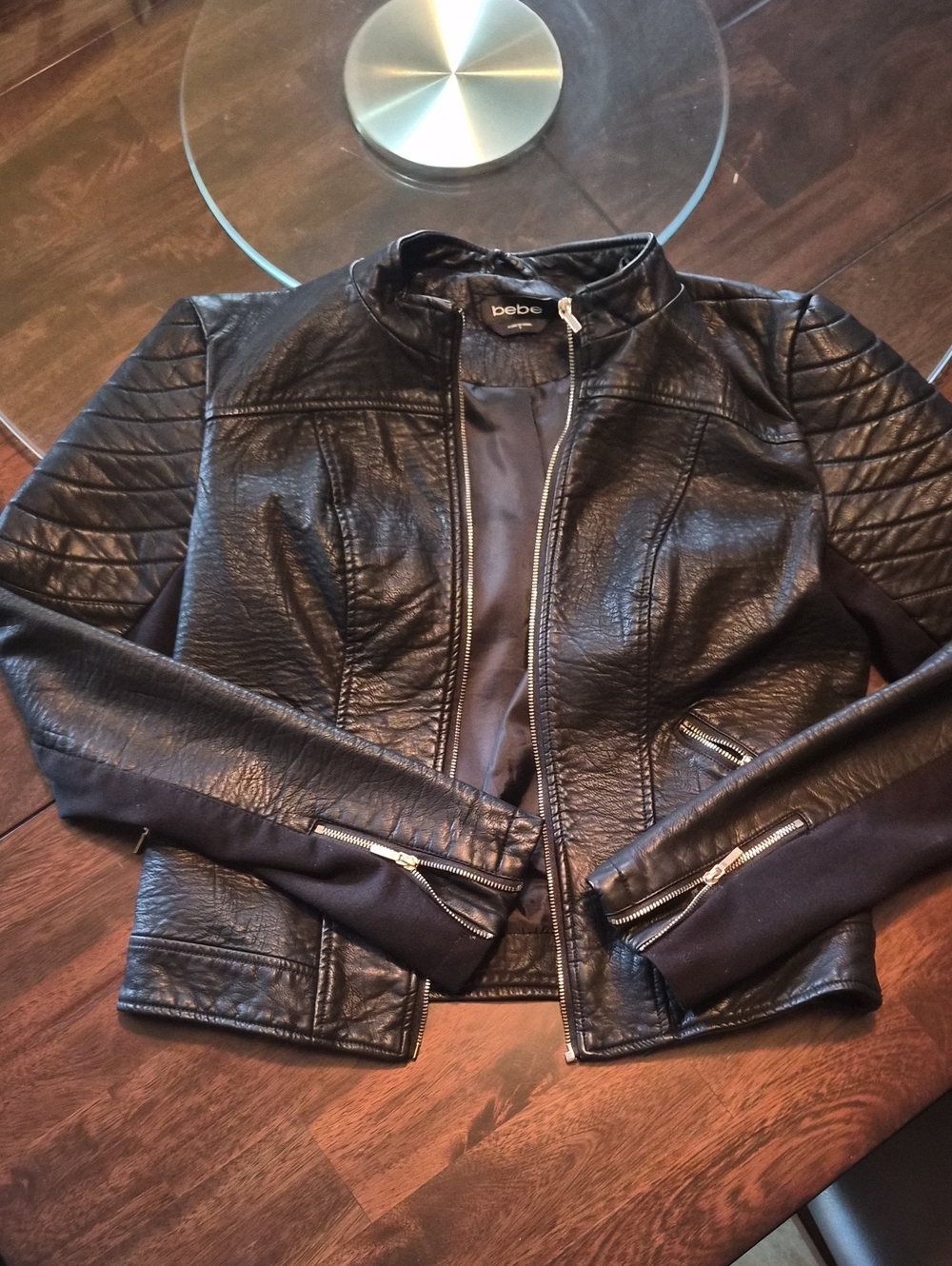 bebe Black Quilted Faux Leather Moto Jacket